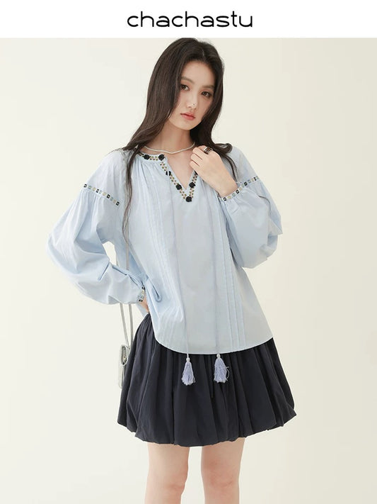 CHACHASTU [Summer Prologue] Romantic Atmosphere Three-Dimensional Black Rose Bohemian Shirt