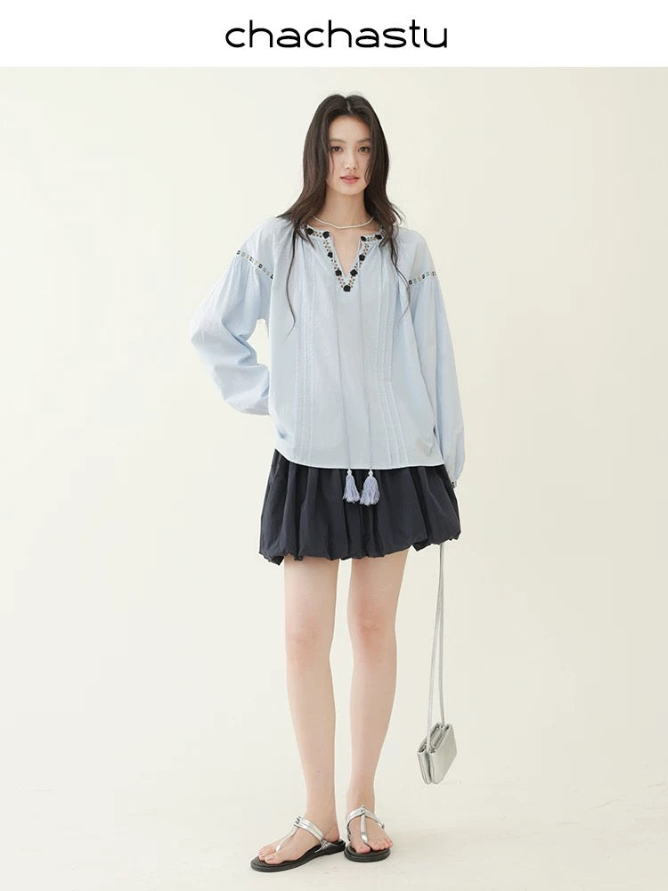CHACHASTU [Summer Prologue] Romantic Atmosphere Three-Dimensional Black Rose Bohemian Shirt
