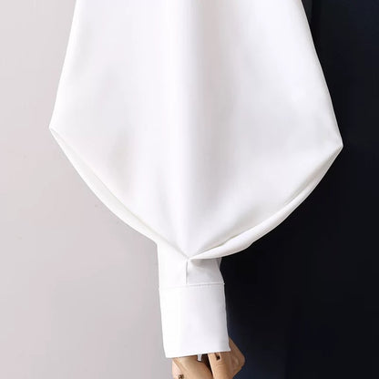 Lantern sleeve black chiffon shirt for women 2025 spring and autumn new design niche fashion professional puff sleeve top