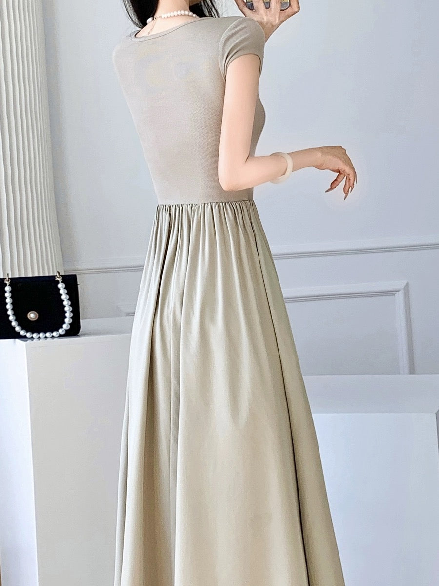 2024 new summer style French retro tea break dress with waist slimming, high-end temperament, gentle style square neck dress