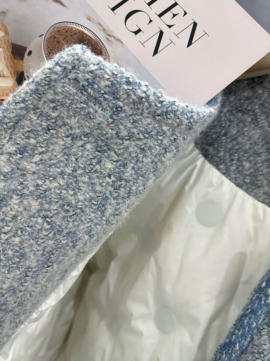 Blue French-style exquisite down-filled-inspired jacket for women, 2025 new winter fashion Korean short top.