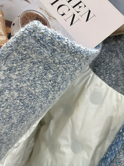 Blue French-style exquisite down-filled-inspired jacket for women, 2025 new winter fashion Korean short top.