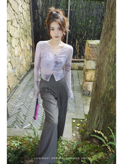 Lu Qingyi original [Purple Jade Hairpin] summer sun protection thin shirt women's long-sleeved summer lazy style shirt air-conditioning shirt