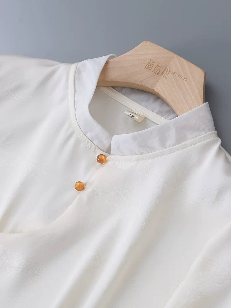 New Chinese style national style retro buttoned shirt women's long sleeve 2025 spring and autumn new jacquard stand collar shirt chic top