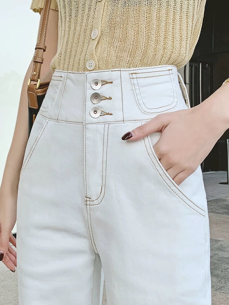 Off-white straight jeans women's loose 2024 autumn new high-waisted slimming drapey wide-leg floor-length pants