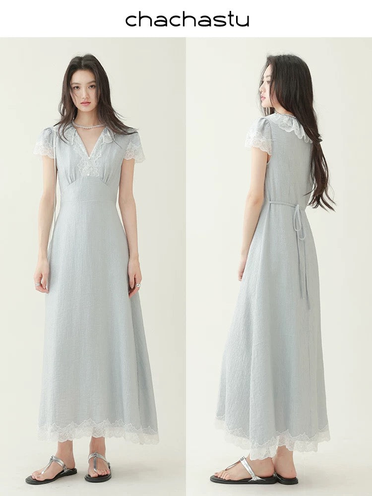CHACHASTU [Summer Prologue] French style palace texture hand-cranked lace long skirt