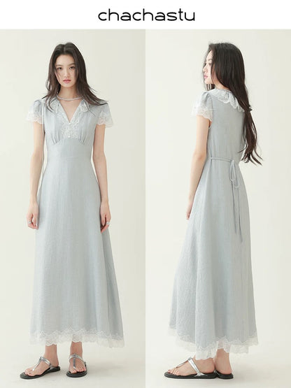 CHACHASTU [Summer Prologue] French style palace texture hand-cranked lace long skirt
