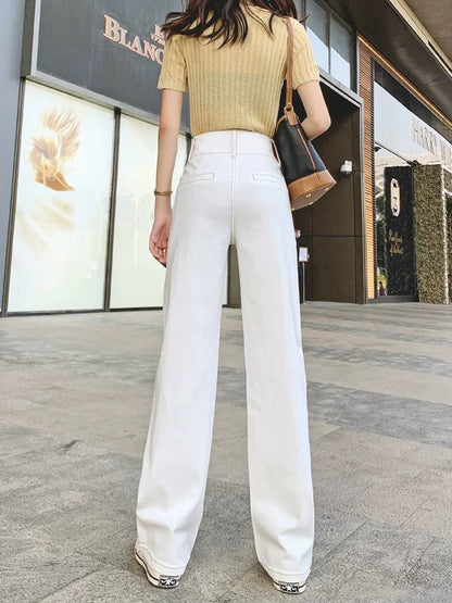 Off-white straight jeans women's loose 2024 autumn new high-waisted slimming drapey wide-leg floor-length pants