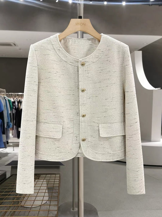 Off-white high-end chic and light luxury-style jacket for women, spring and autumn 2025 new retro slimming short top
