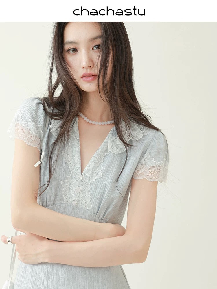 CHACHASTU [Summer Prologue] French style palace texture hand-cranked lace long skirt