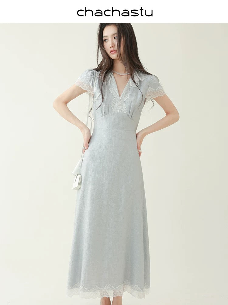 CHACHASTU [Summer Prologue] French style palace texture hand-cranked lace long skirt