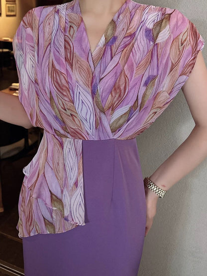 Stitching design dress for women 2024 new summer slimming temperament mid-length skirt tall skirt trendy