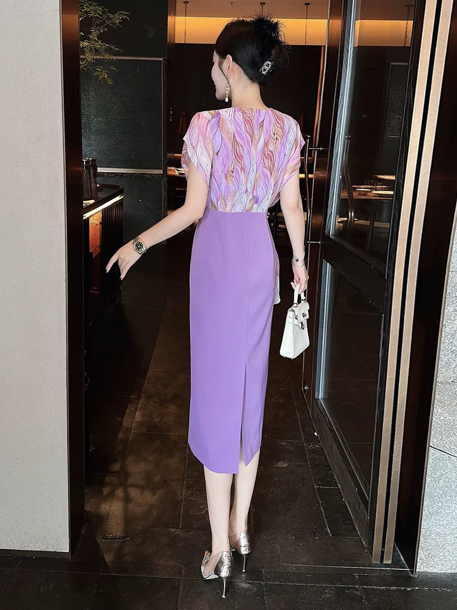 Stitching design dress for women 2024 new summer slimming temperament mid-length skirt tall skirt trendy