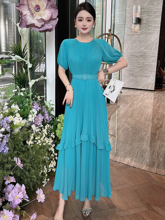European and American French women's clothing 2024 summer elegant, romantic, elegant long skirt, fashionable age-reducing holiday dress