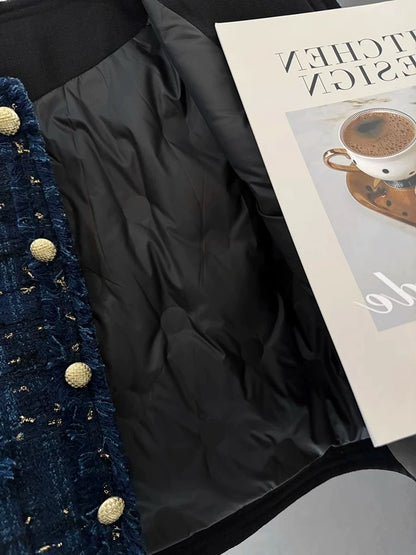 Dark blue lining down warm small fragrance women's short jacket 2023 new winter light luxury lady top trend