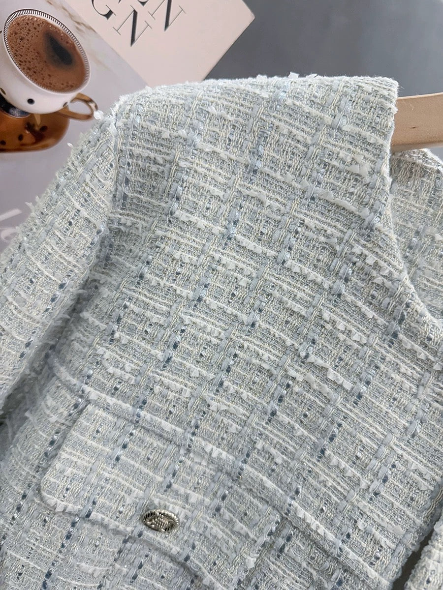 Blue, light luxury, short-style jacket for women, new spring/autumn style, sophisticated and youthful top.
