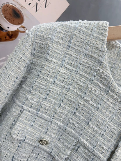 Blue, light luxury, short-style jacket for women, new spring/autumn style, sophisticated and youthful top.