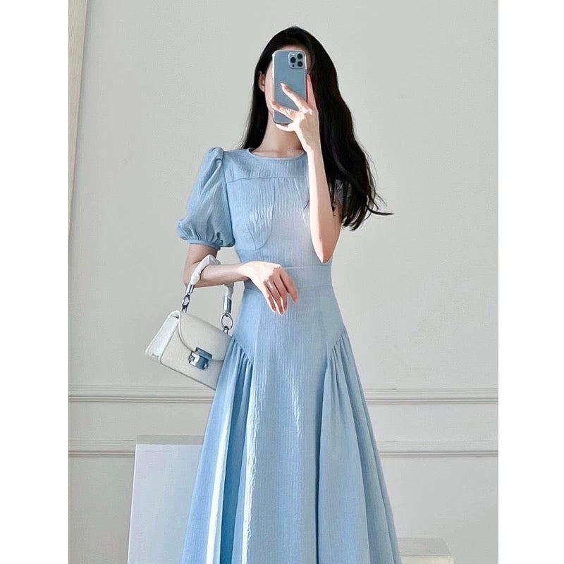 2024 summer new style French retro tea break dress with waist slimming puff sleeves and elegant fairy dress