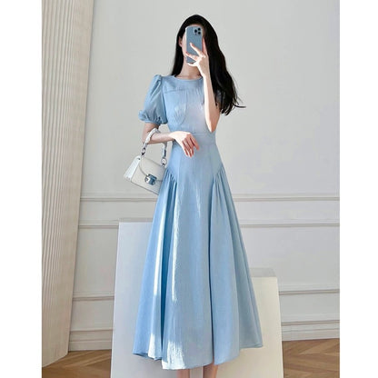 2024 summer new style French retro tea break dress with waist slimming puff sleeves and elegant fairy dress