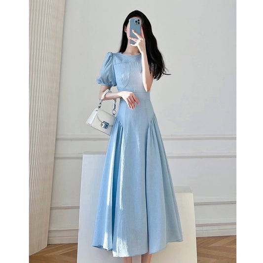 2024 summer new style French retro tea break dress with waist slimming puff sleeves and elegant fairy dress