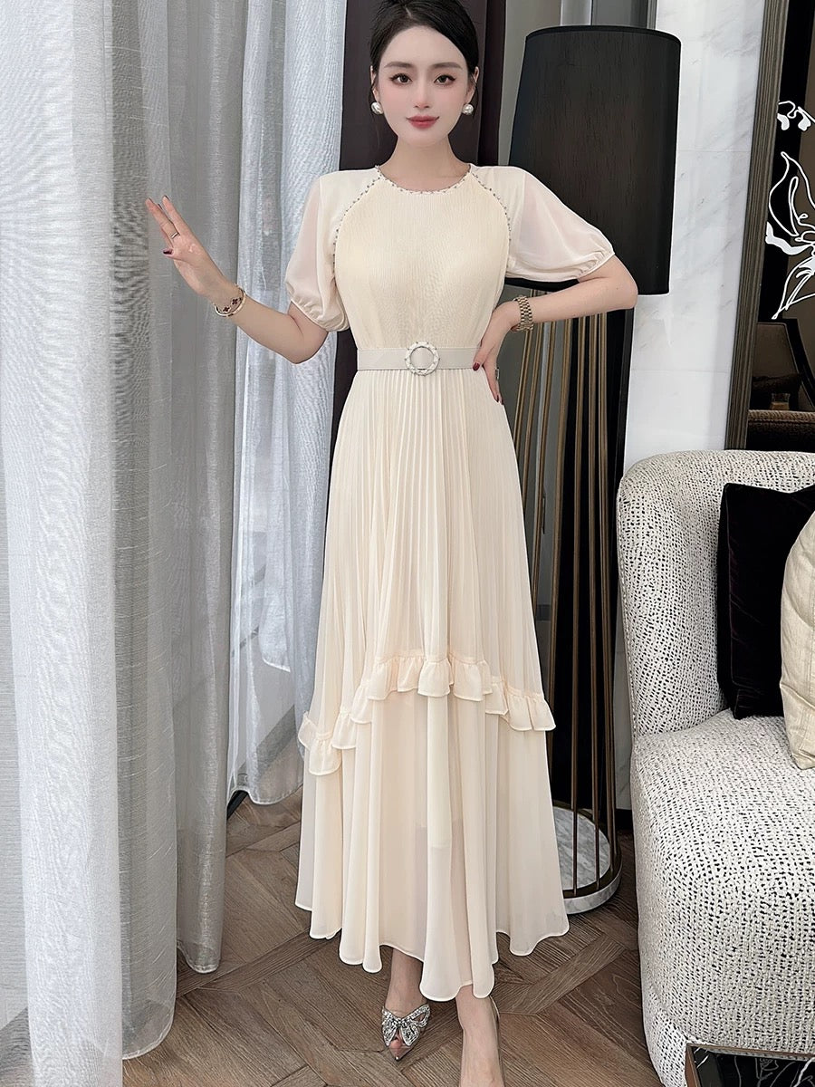 European and American French women's clothing 2024 summer elegant, romantic, elegant long skirt, fashionable age-reducing holiday dress