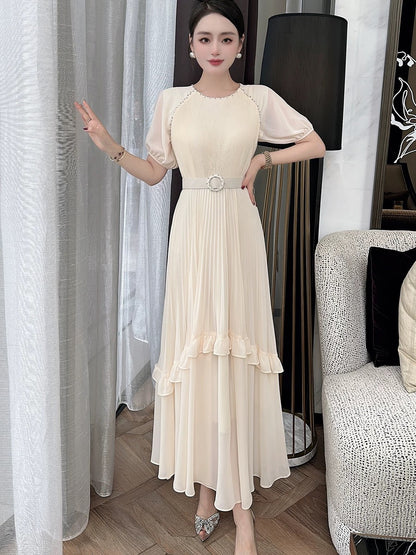 European and American French women's clothing 2024 summer elegant, romantic, elegant long skirt, fashionable age-reducing holiday dress