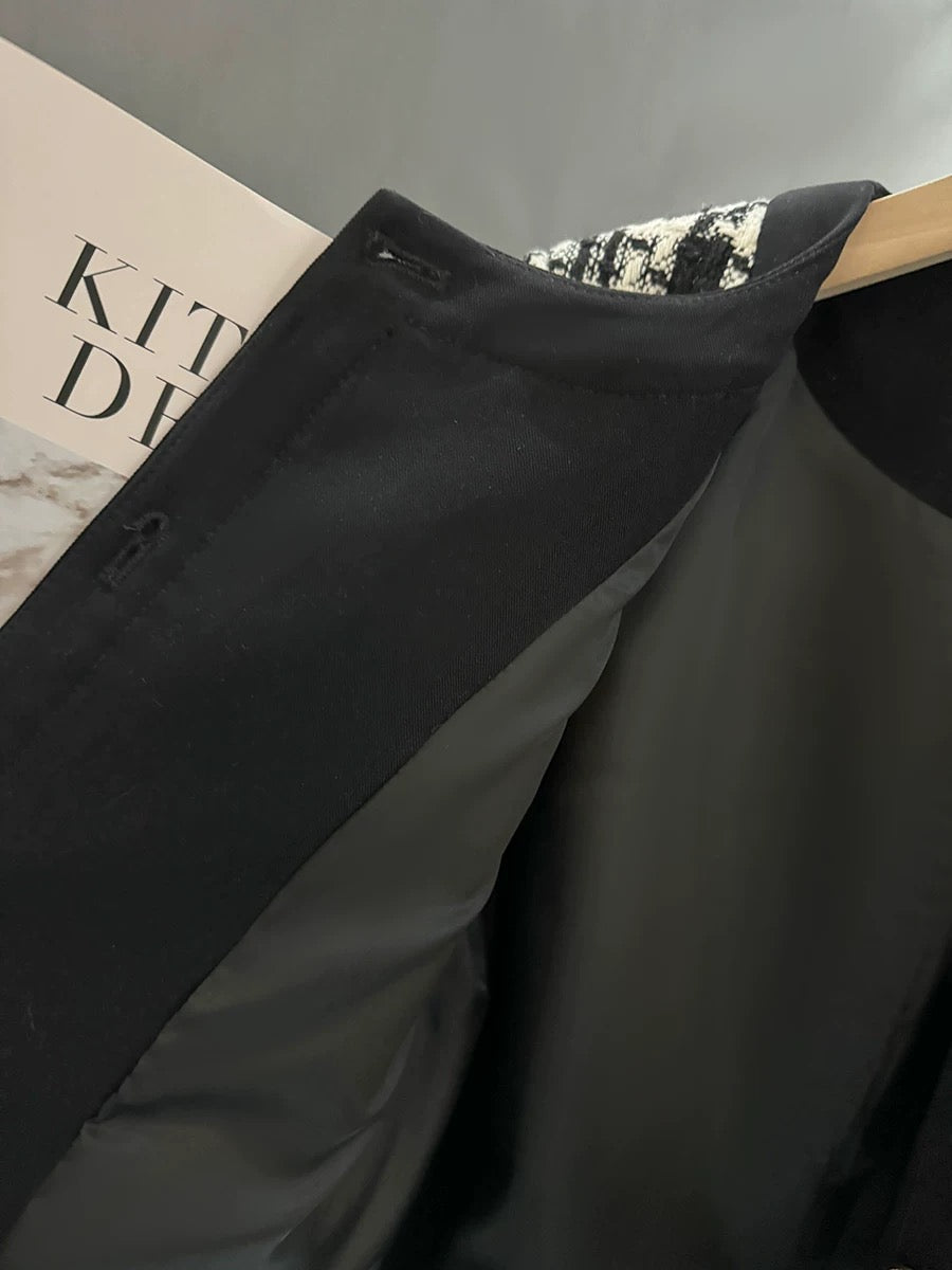 Black and white checkered high-end fashionable-style short jacket for women, autumn and winter 2025 new style, sophisticated suit top.