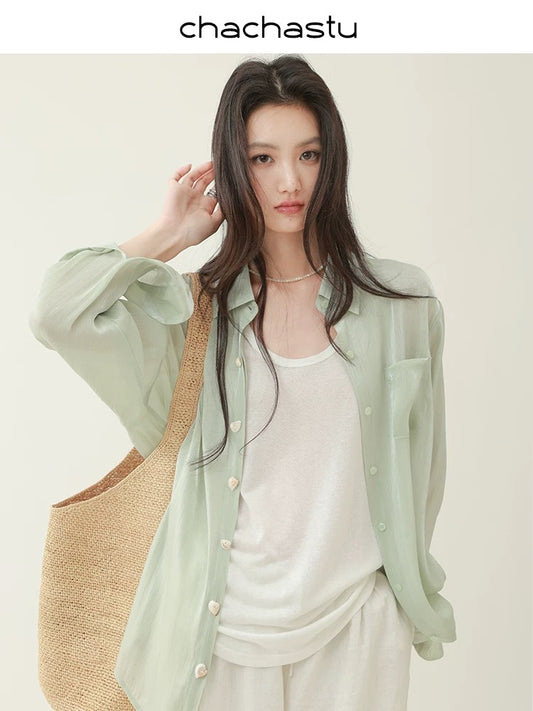 CHACHASTU [Summer Prologue] Relaxed oversize mermaid green sunscreen shirt
