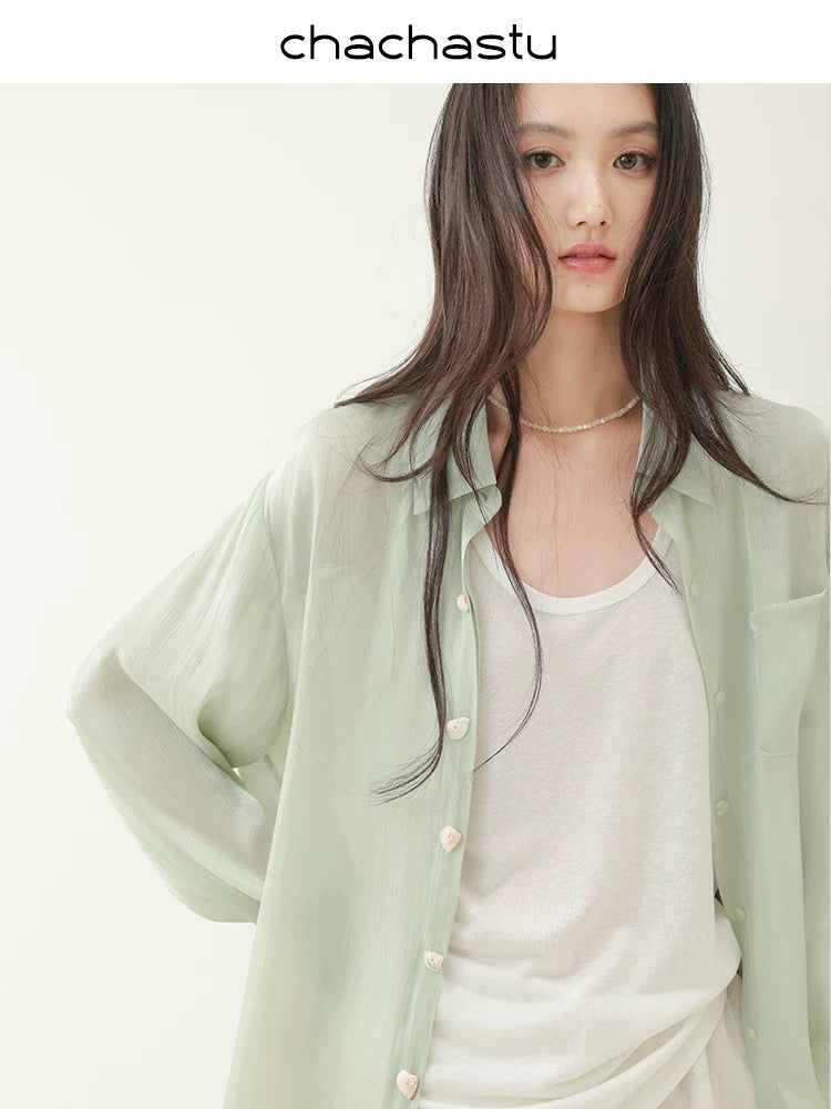 CHACHASTU [Summer Prologue] Relaxed oversize mermaid green sunscreen shirt