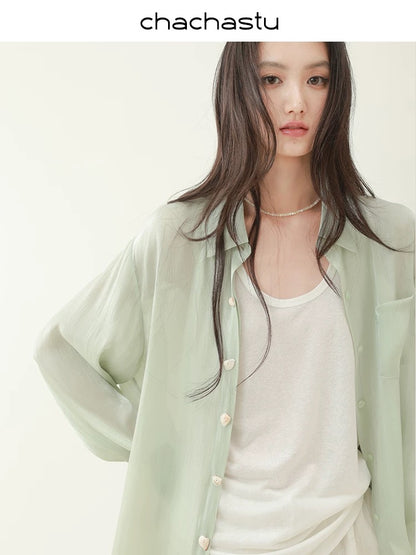 CHACHASTU [Summer Prologue] Relaxed oversize mermaid green sunscreen shirt