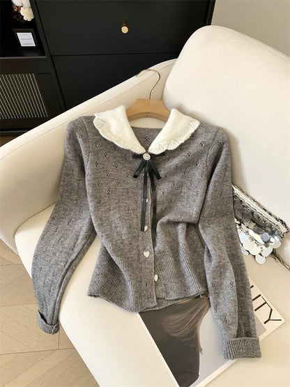 Jade Closet direct store recommendation ~ French sweet style lapel design long sleeve knitted cardigan sweater for women