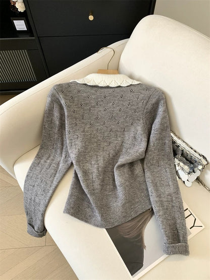 Jade Closet direct store recommendation ~ French sweet style lapel design long sleeve knitted cardigan sweater for women