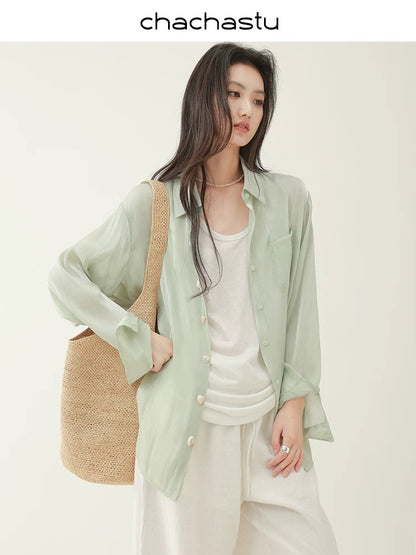 CHACHASTU [Summer Prologue] Relaxed oversize mermaid green sunscreen shirt