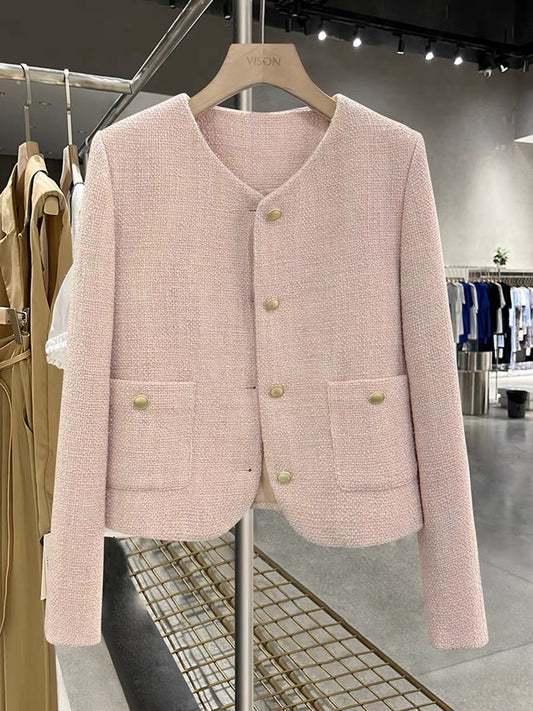 Pink, elegant,style short jacket for women, new autumn 2025 style, goddess-like, youthful, versatile top, Korean style.