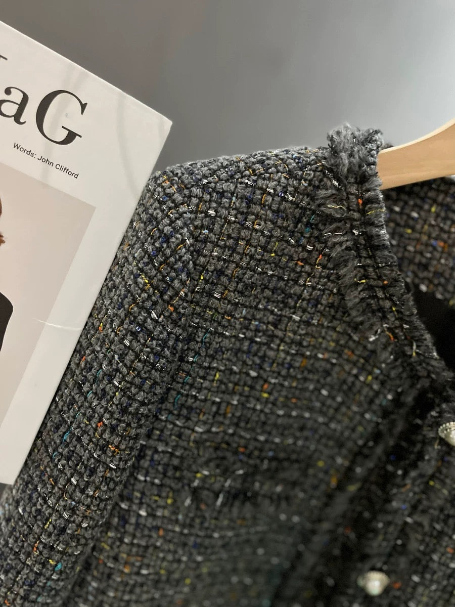 Gray small fragrant jacket for women 2023 new autumn and winter temperament fashion retro versatile short tweed top