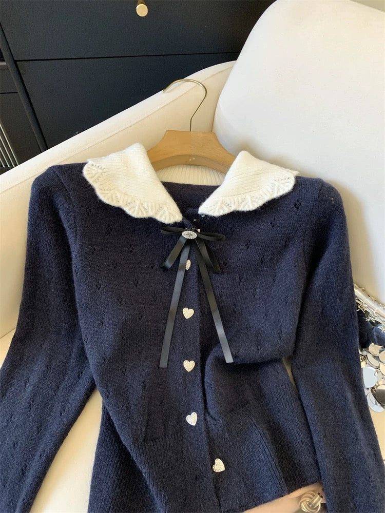 Jade Closet direct store recommendation ~ French sweet style lapel design long sleeve knitted cardigan sweater for women