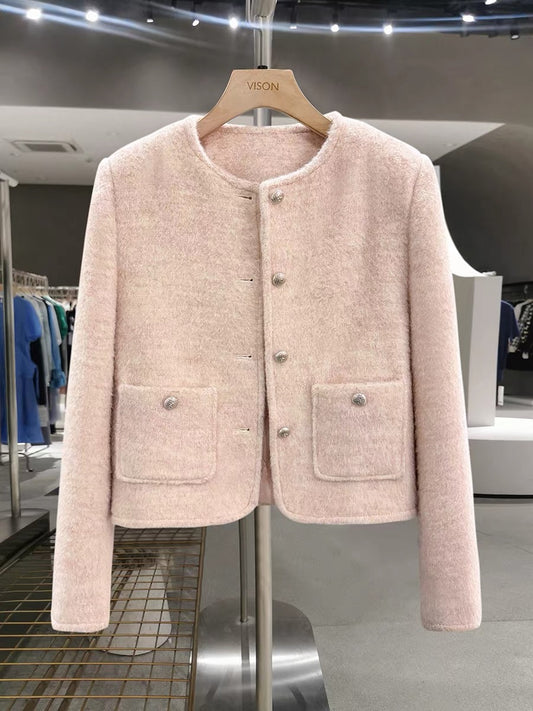 Elegant Pink-Style Short Jacket for Women, 2025 New Winter Style, High-Quality Coated Liner, Korean Style