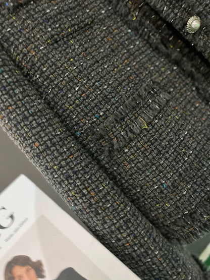 Gray small fragrant jacket for women 2023 new autumn and winter temperament fashion retro versatile short tweed top