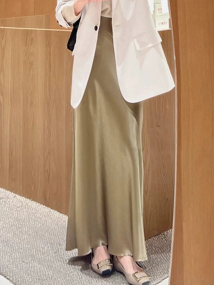 CHao level recommendation! French acetate satin fishtail skirt for women, spring and summer high-waist slimming hip-hugging long skirt