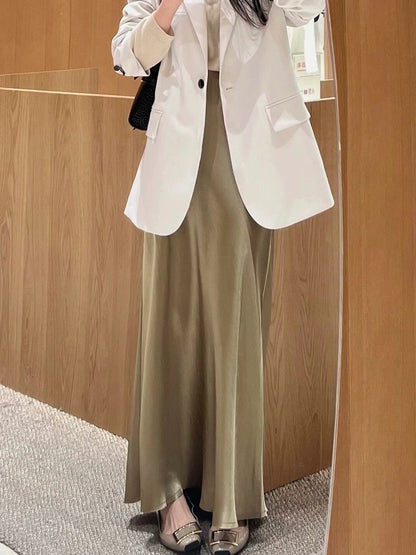 CHao level recommendation! French acetate satin fishtail skirt for women, spring and summer high-waist slimming hip-hugging long skirt