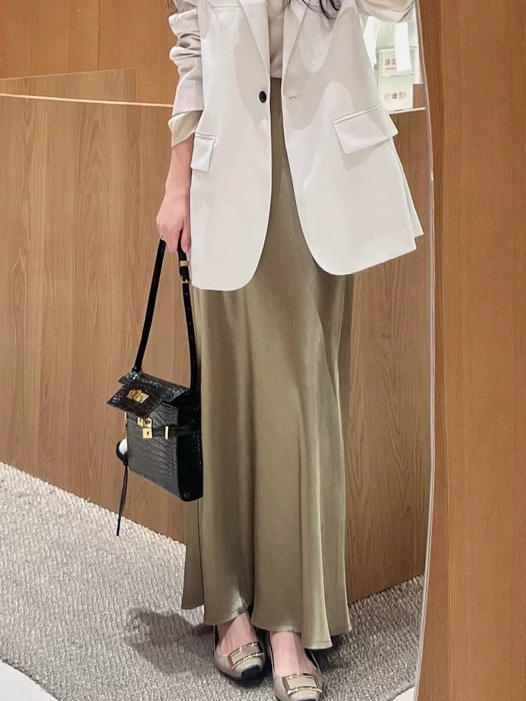 CHao level recommendation! French acetate satin fishtail skirt for women, spring and summer high-waist slimming hip-hugging long skirt
