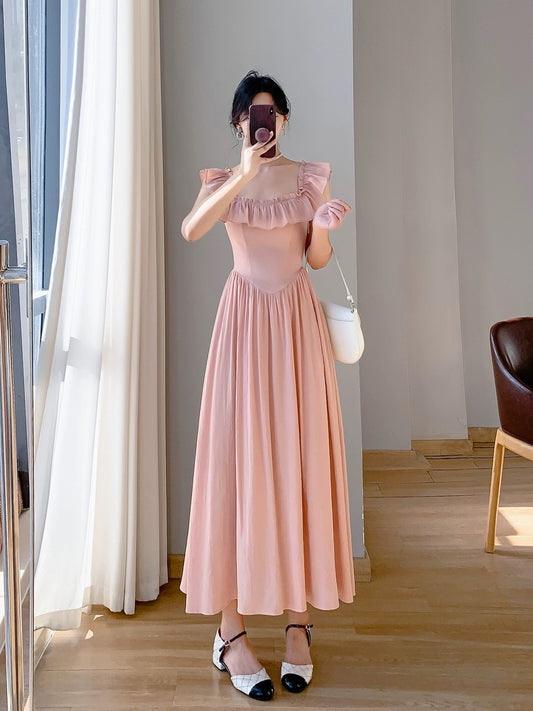 2024 new summer women's design French first love skirt waist slimming ruffled temperament suspender dress