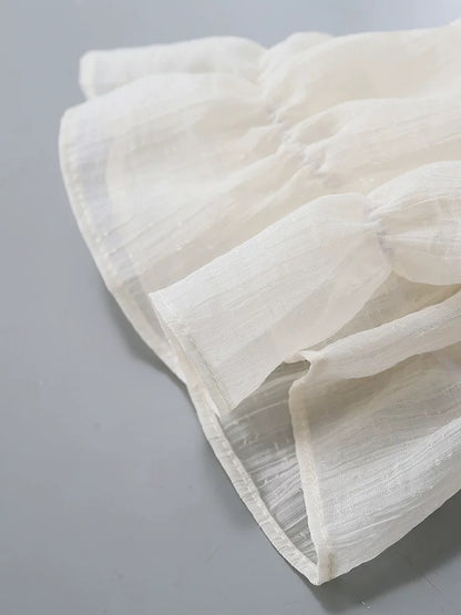 Design sense ruffle bow chiffon shirt women's clothing 2025 spring and autumn new thin semi-transparent lantern sleeve top