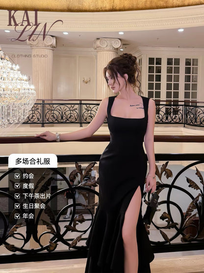 Original New Arrival [KAI LIN]: A sophisticated French-style mermaid dress featuring a slit—exuding an elegant, high- "heiress" vibe.