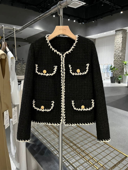 Black retro style blazer female socialite fashionable lady style 2023 autumn and winter new versatile top