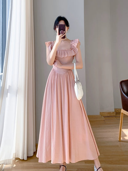 2024 new summer women's design French first love skirt waist slimming ruffled temperament suspender dress