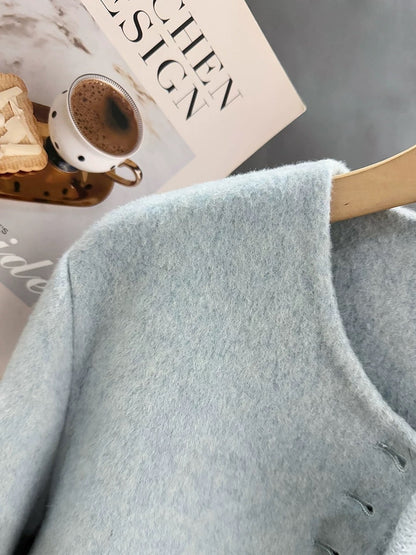 Blue, gentle, unique, and beautiful wool coat for women, new autumn/winter 2025 style, mature and sophisticated double-faced wool coat.