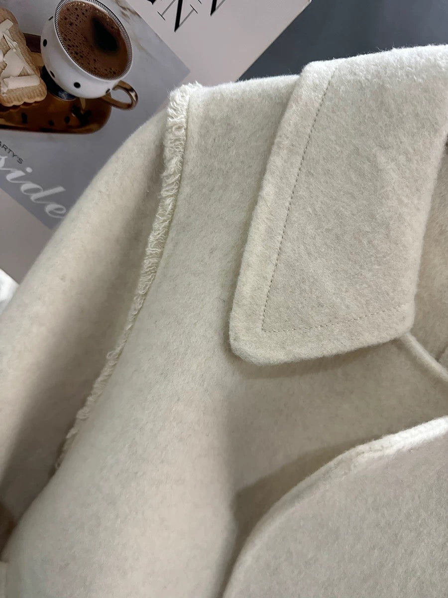 Ivory White Double-Sided Cashmere Coat for Women, 2025 New Autumn/Winter Style, Loose Fit, Fashionable Wool Coat