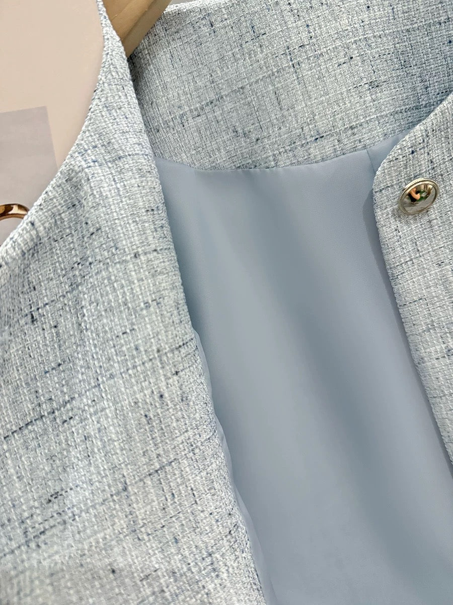 Blue fresh and simple small fragrance style short coat for women spring and autumn 2024 new cold style Hong Kong style light luxury top