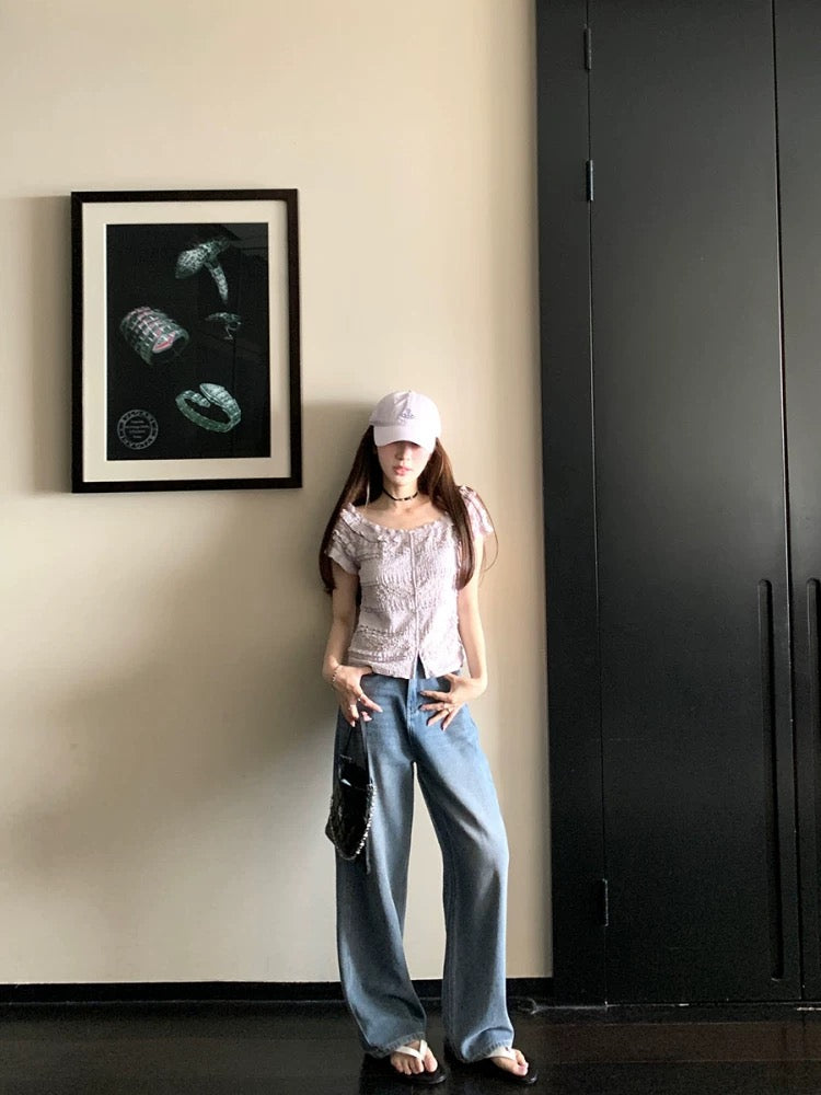 Yang Yang YANGRUOYU [Wisteria Coast] French knitted jacquard top Qianjin slim fit chic shirt for women